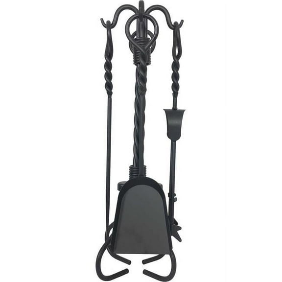 Dagan 7100BLK Wrought Iron Stove Fireplace Tool Set - Twist Style, Black - 5 Piece