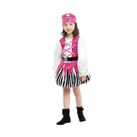 Girls'Pink Pirate Costume Set with Dress, Hat, Vest, Belt,