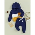 thumbnail image 3 of Faithtur Toddler Boy Autumn Clothes Contrast Color Patchwork Long Sleeve Hoodies Solid Color Pants 2Pcs Outfit, 3 of 9