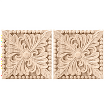 4 Pack Wood Carved Applique Onlay Square Carving Decal Unpainted Flower Door Cabinet Furniture Decoration 3.94X3.94Inch