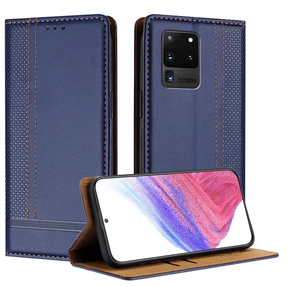 for Samsung Galaxy S20 Ultra Slim Case with Card Holder, Premium PU Leather Wallet Case with Flip Card Slots Kickstand & Magnetic Closure for Samsung Galaxy S20 Ultra, Blue