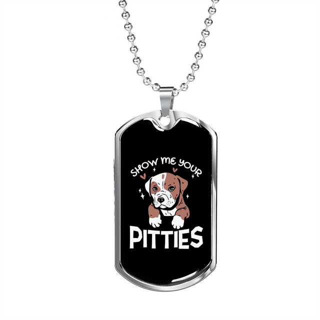 Pitties Necklace Stainless Steel or 18k Gold Dog Tag 24" Chain