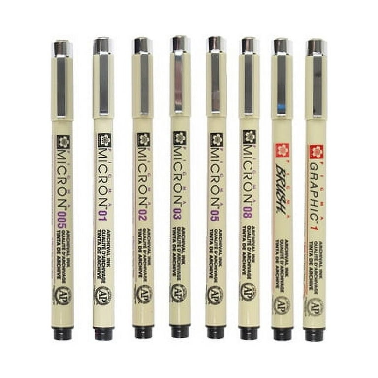 Sakura Pigma Micron Pen Set, 8-Pens, Black 