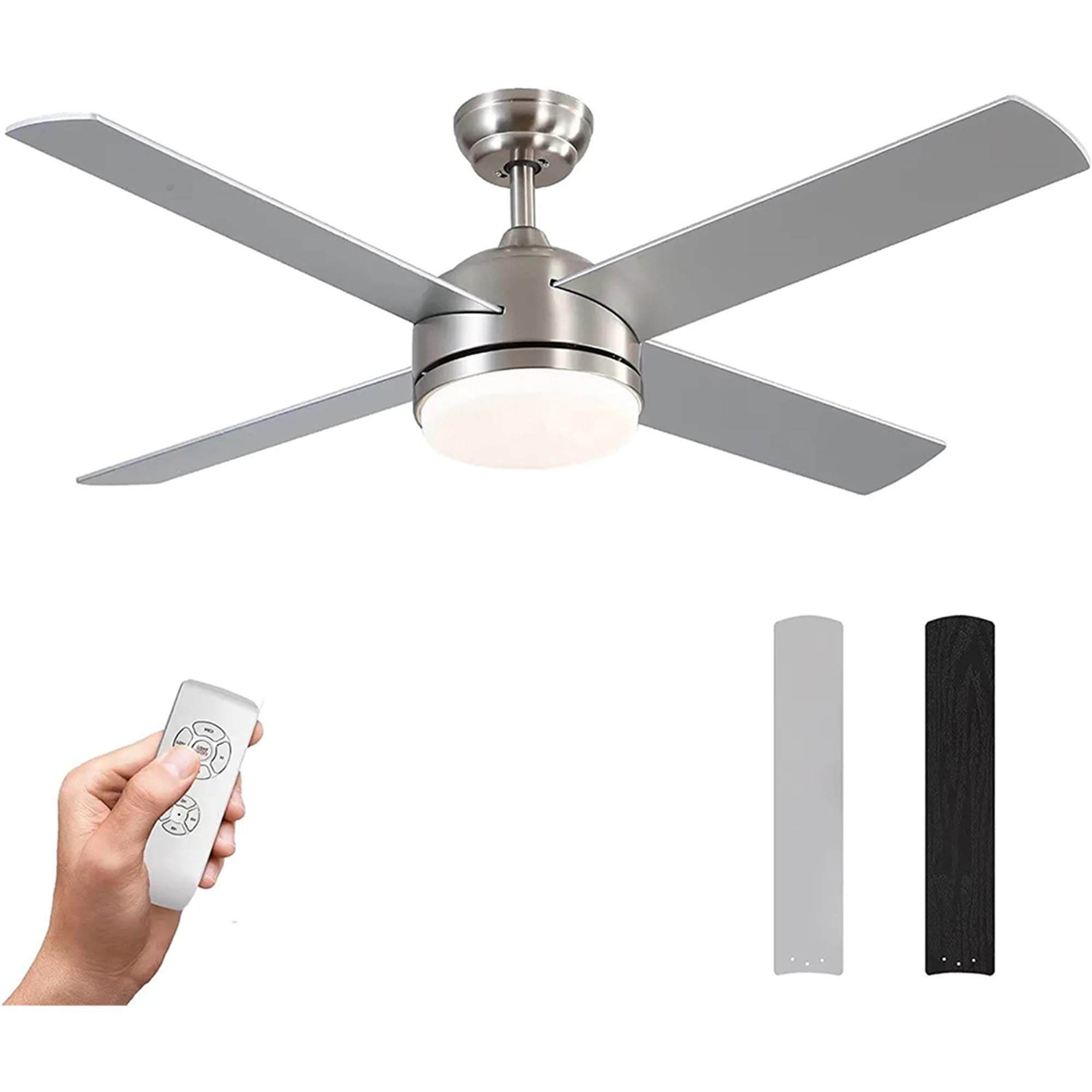 Flush Mount 4Blade Ceiling Fan with LED Lights and Remote Control, 52 inch,Nickel
