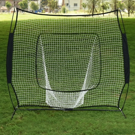 Zimtown 7'x 7' Baseball Pitching Net, Portable Softball Practice Net, with Free Carry Bag/Strike Zone Target/Ball Caddy, Backtop Screen Equipment Training Aids,for Outdoor Batting Hitting