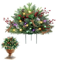 Pre-lit Artificial Christmas Tree Urn Filler, 19×20 Inch Christmas Urn Filler with Lights, Christmas Porch Decorations, Faux Christmas Planter Filler for Flowerpot(Without Battery)