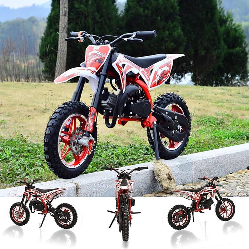 2025 Upgrade 49cc Kids Dirt Bike with Dual Disc Brakes, 2-Stroke 40KM/H Gas Pitbike - Reinforced Chain Guard & Anti-Slip Tires Mini Motocross for Off-Road (100kg Load)