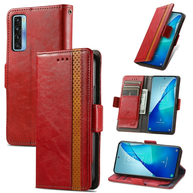 Étui pour TCL 20 S, Couverture Portefeuille en Cuir, Étui Folio, Design à Rabat, Fermeture Magnétique - Rouge