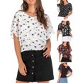 thumbnail image 4 of Blusa estampada para mujer Mangas de murciélago Cuello en V Blusas de gasa casuales Abanopi Jerseys de mujer, 4 of 7