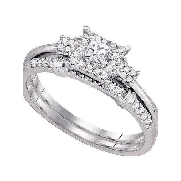 10k White Gold Womens Princess Diamond Halo Bridal Wedding Engagement Ring Set 1/3 Cttw