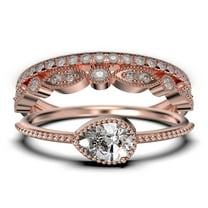 2.10 Carat Pear Cut Diamond Moissanite Classic Engagement Ring, Modern Wedding Ring in 925 Sterling Silver With 18k Rose Gold Plating, Promise Ring, Dainty Ring, Trio Rings Set
