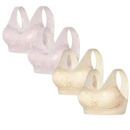 REORIAFEE Womens Bras 4 Pack Gathered Together Wirefree Bras Seamless Brassiere Comfy Wide Strap Breathable Corset Underwear Comfortable Classic Support Lingerie Yellow XL