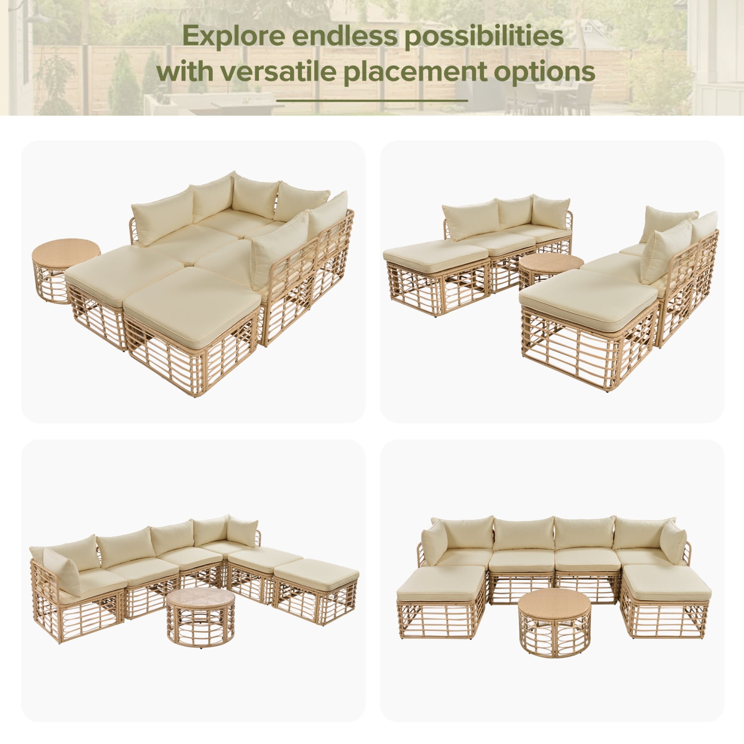 Leumius 7 Pieces Outdoor Patio Furniture Set,All-Weather Rattan Sectional Sofa Set with Thick Cushions and Pillows,Freely Combined Outdoor Conversation Sets for Garden,Backyard,Balcony,Brown