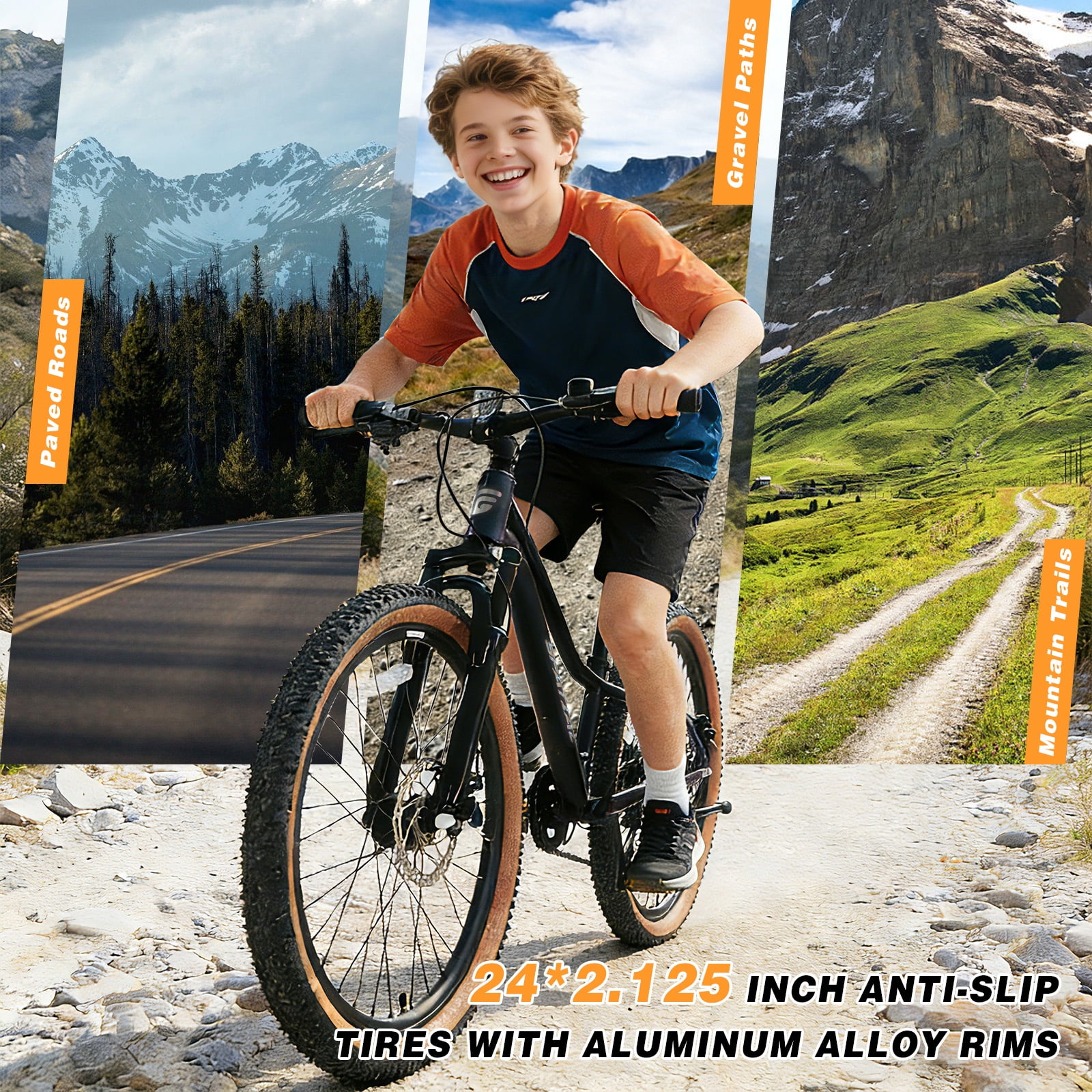 24 Inch Mountain Bike for Teens, 7-Speed, Aluminum Frame, Dual Disc Brakes, Suspension Fork, Unique Gradient Color (Blue/Purple/Red)