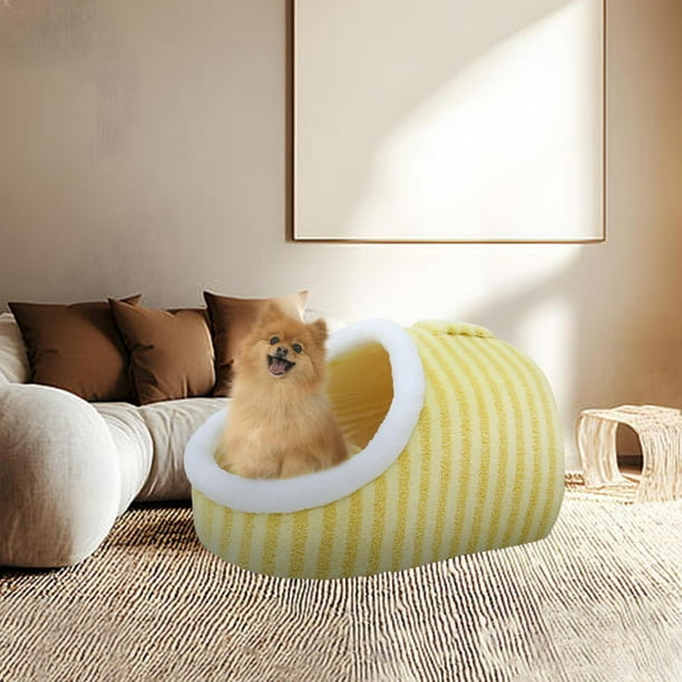 Cama Mascota de Peluche, Cama para Perros Cómoda, Diseño Macaron con Asa, Relleno Caliente y Grueso para Perros Pequeños y Gatos, Tumbona de Invierno para Mascotas