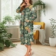 thumbnail image 2 of FKELYI Retro Floral Pumpkin Green Print Women Zip Up Robe Nightgowns Comfy House Coats Sleepwear House Dress Nightwear Long Sleeve Bathrobe with 2 Pockets, XL, 2 of 6