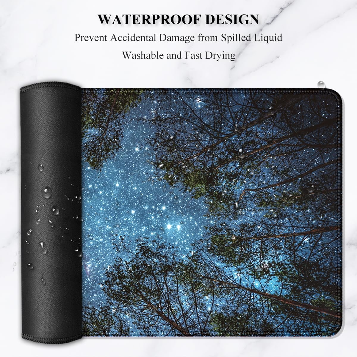 Desk Pad, XL Extended Large Gaming Mouse Pad 31.5 x 11.8 Inch, Waterproof Mousepad with Stitched Edges, Non-Slip Computer Keyboard Laptop Mat for Women Men Office Work, Silent Night Sky