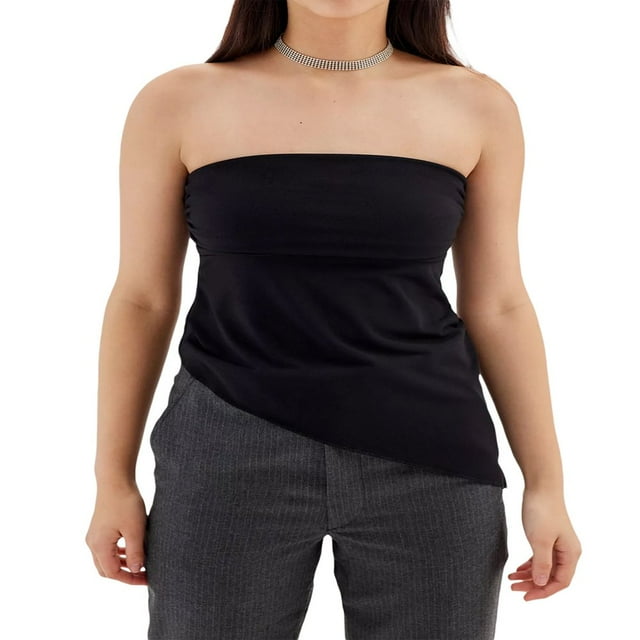 Women‘s Casual Basic Wrap Chest Tube Tops Irregular Hem Strapless Backless Tank Tops Bandeau Tops