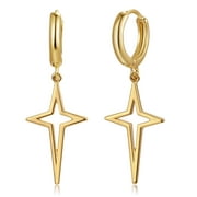 Fettero Gold Huggie Hoop Earrings Star Cross Pendant Chain 14K Gold Plated Dainty Jewelry Gift for Women Men