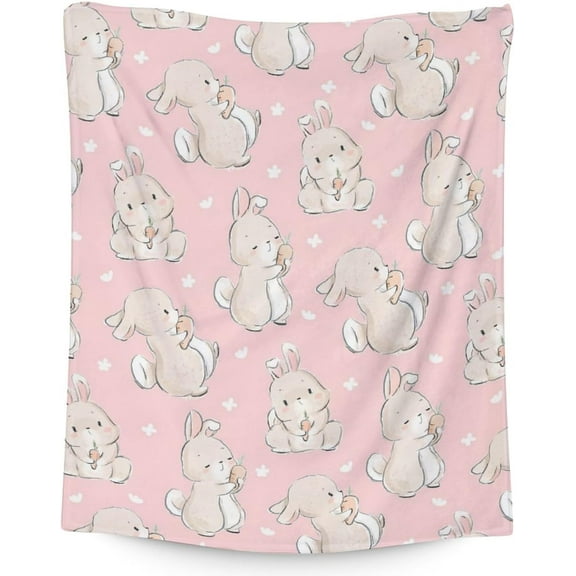 Bunny Blanket - Soft Fuzzy Throw Blankets for Girls - 40"x50" Crib Size Blanket for Bed & Couch - Pink Cute Throws Giftsd Sofa