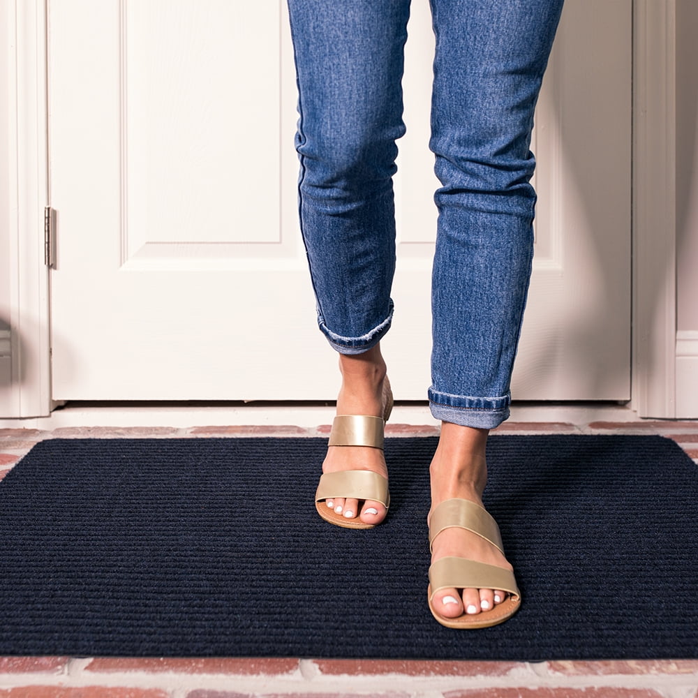 Mohawk Home All Purpose Low Pile Non-Slip Indoor/Outdoor Stain/Fade Resistant Ribbed Mat, Indigo, 1' 6" x 2' 6"