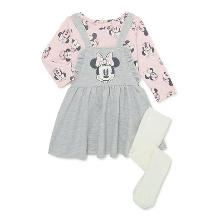 

Disney Minnie Mouse Baby Girls Pinafore Dress Top with Long Sleeves and Tights Set 3-Piece Sizes 0/3-24 Months