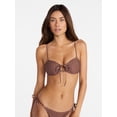 thumbnail image 2 of No Boundaries Polka Dot Tie Front Bandeau Bikini Top, Women's XXS-XXL, 2 of 6
