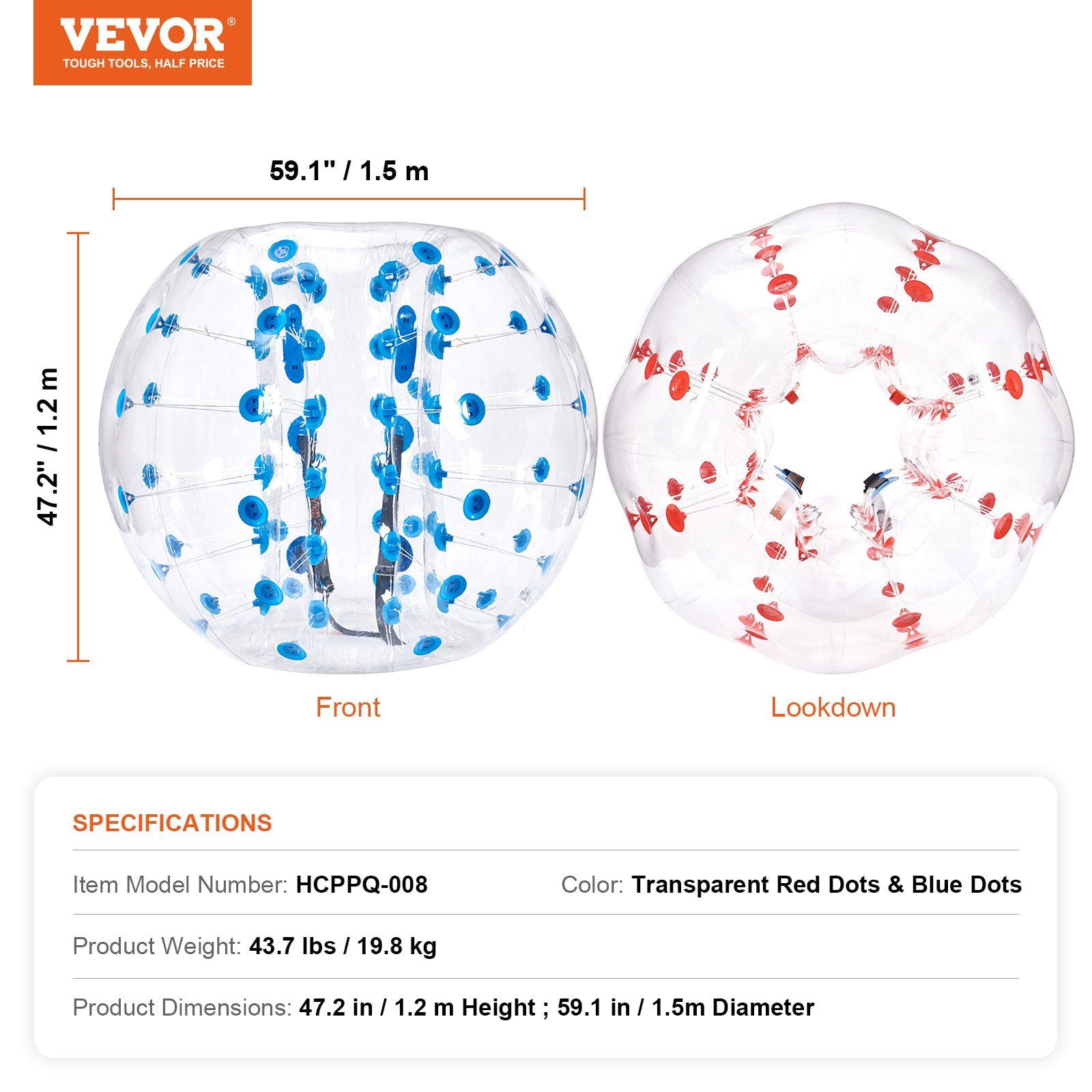 2-Pack 5FT Inflatable Bumper Balls - 0.8mm Thick PVC Human Hamster Bubble Balls for Adults & Teens - Sumo Zorb Ball Game for Outdoor Team Play