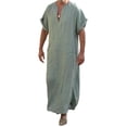 thumbnail image 1 of TheFound Robe Ethnique pour Hommes Manches Courtes Retroussables Couleur Unie Kaftan Col en V, 1 of 8