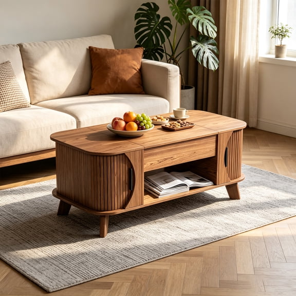 Lift Top Coffee Tables for Living Room with Storage Shelf and Hidden Compartment, Walnut