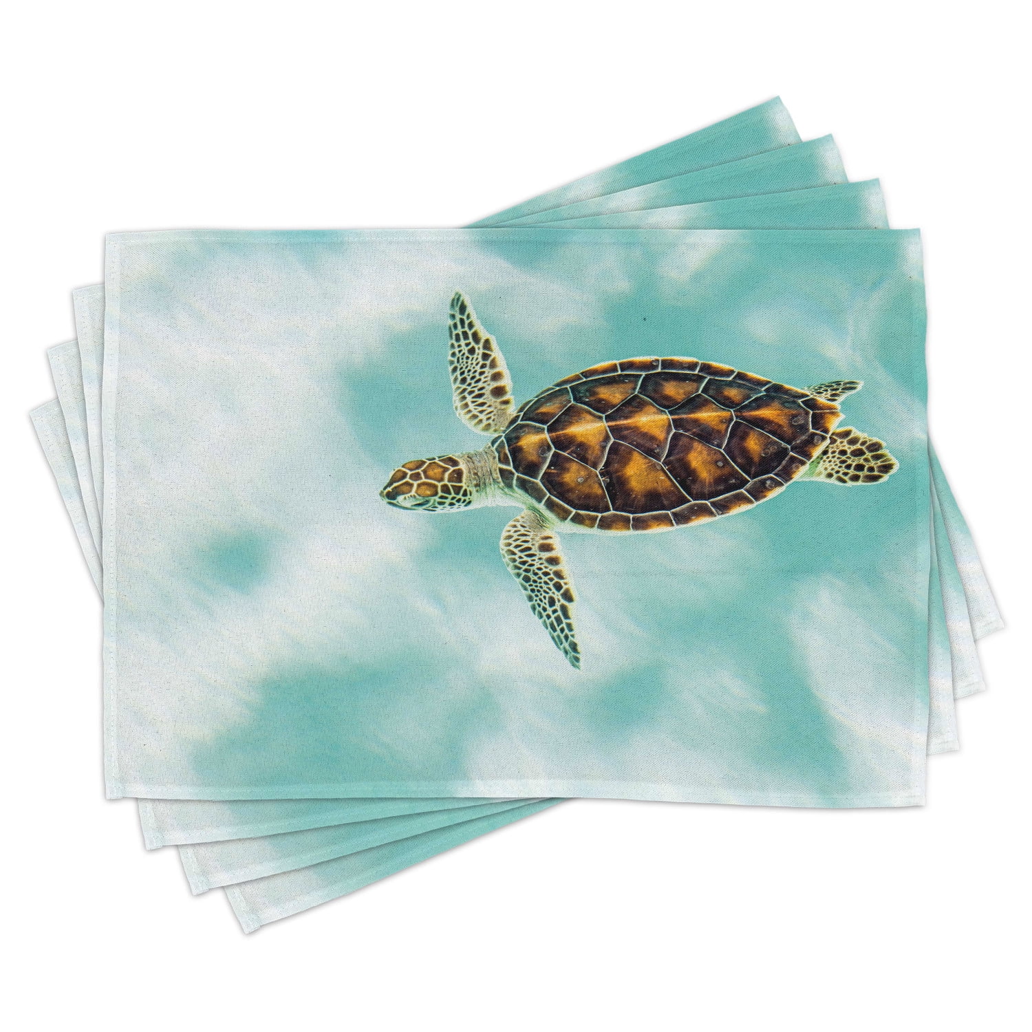 Turtle Placemats Set of 4 Cute Baby Turtle Swimming in Abstract Waters
