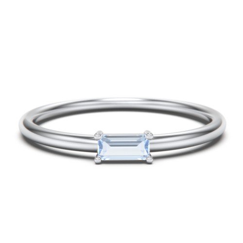 East-West Stackable Baguette Birthstone Ring - Aquamarine (March)