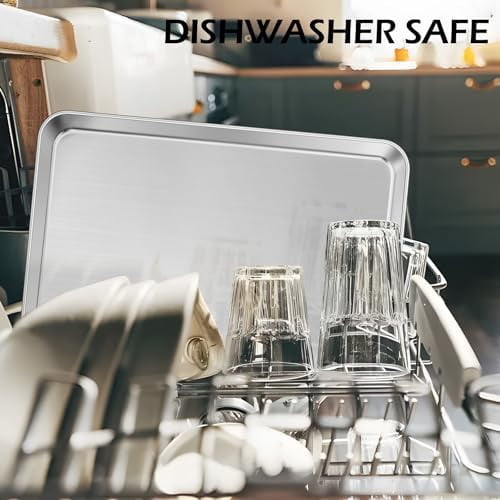 16x12IN Stainless Steel Baking Sheets Pan,  2 Pack Stainless Steel Cookies Sheets for Baking, 1IN Deep Metal Toaster Jelly Roll Pan Tray for Oven, Dishwasher Safe