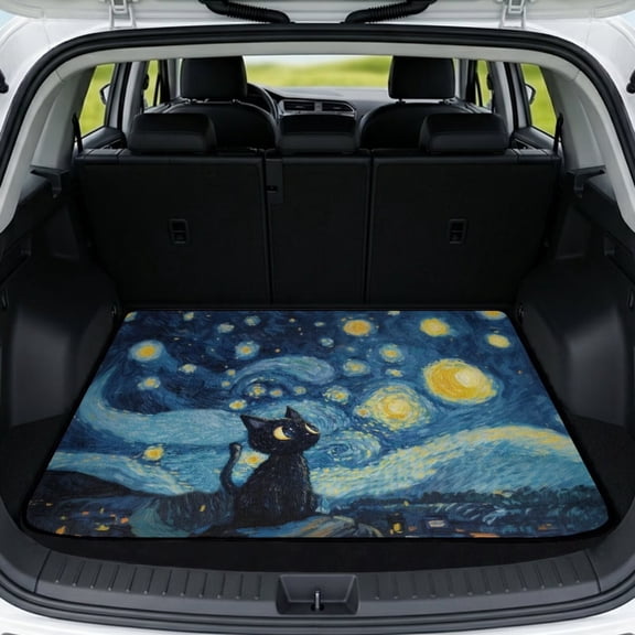 Xixirimido SUV Cargo Liner Car Trunk Mat Universal Trim-to-Fit All Weather Cargo Mats for Most Car Model Trunk Liner Floor Mat Cargo Cover, Black Cat Starry Night