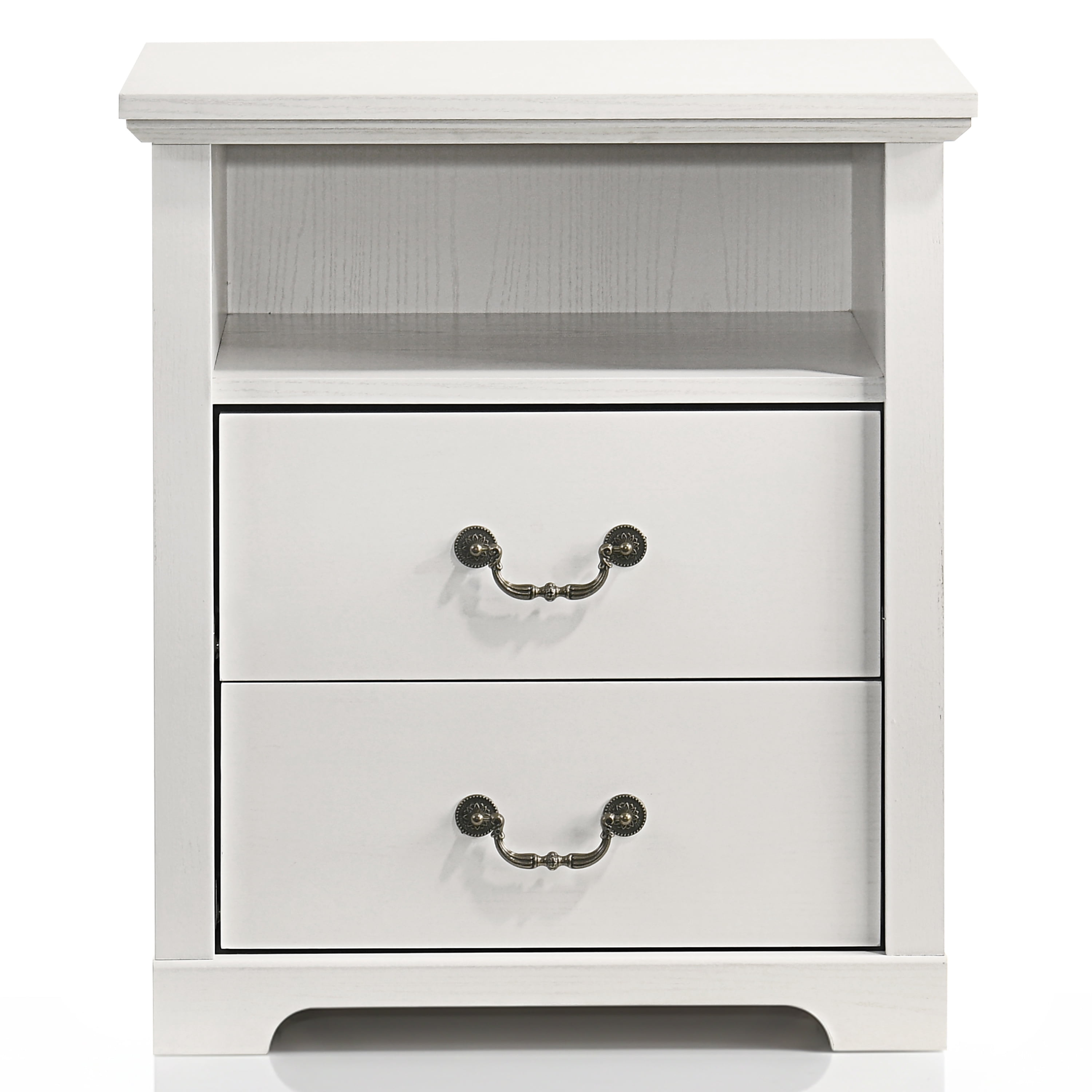 Furniture of America Chara Modern Wood 2-Drawer Kids Nightstands with Open Top Shelf, Set of 2, White