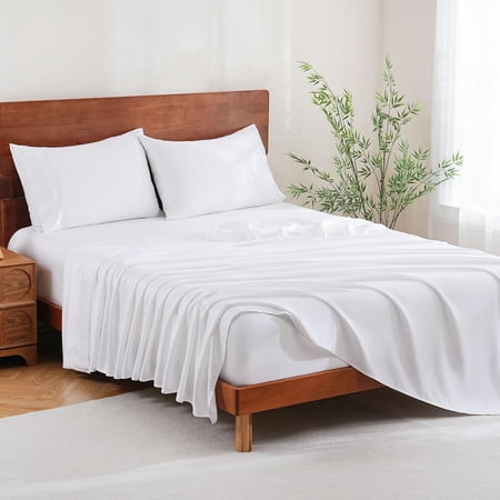 Viscose Derived from Bamboo Sheet Set Queen, White Cooling Sheets for Hot Sleepers, Soft Silky Breathable Bed Sheets Extra Deep Pocket