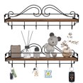 Floating Wall Shelves with Hooks Set of 2, Metal Wire Scroll Wall Decor