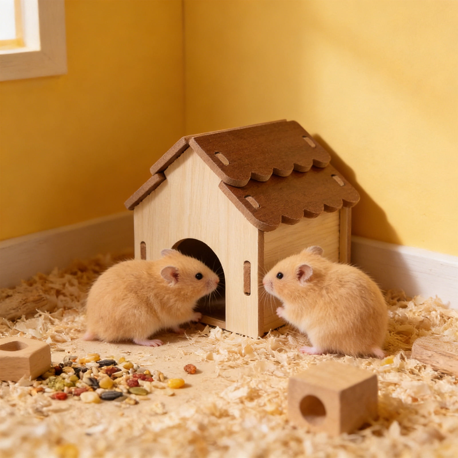 Danhjin Hamster Cage Natural Solid Wood Hideout House for Hamster Gerbil Mouse Small Animals Safe Bed Gnawing Sleeping