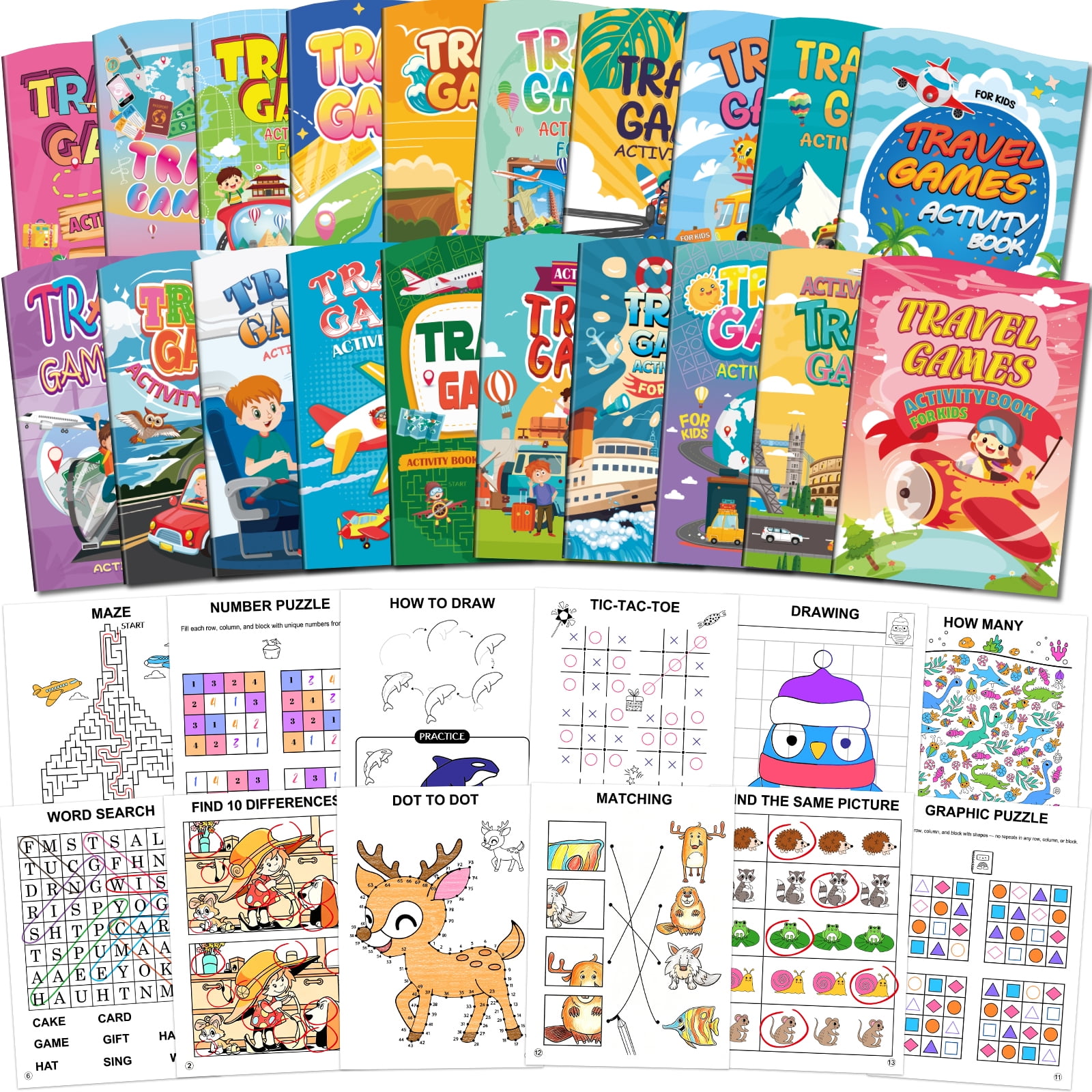 Kalysky 20 Pack Travel Game Activity Books for Kids Ages 4-12 Bulk Small Puzzle Books with 280 Mazes & Games Travel Educational Activity Set