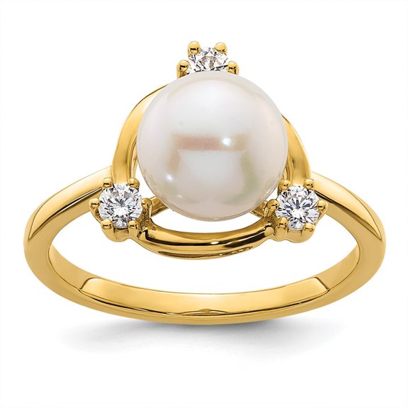 Auriga Fine Jewelry 14K Yellow Gold Lab Grown Diamond and FWC Pearl Ring for Women Size 7 (Carat: 0.2cttw, Clarity: SI2, Color: GH)
