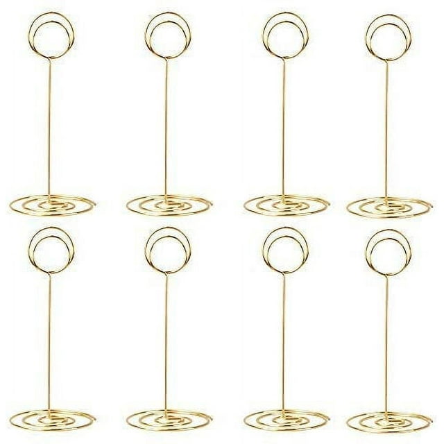 Paquete de 10 soportes para números de mesa de 8,75 pulgadas de alto, soporte para tarjetas, soporte para fotos de mesa, clips para fotos de alambre, soporte para fotos, notas, notas, color plateado