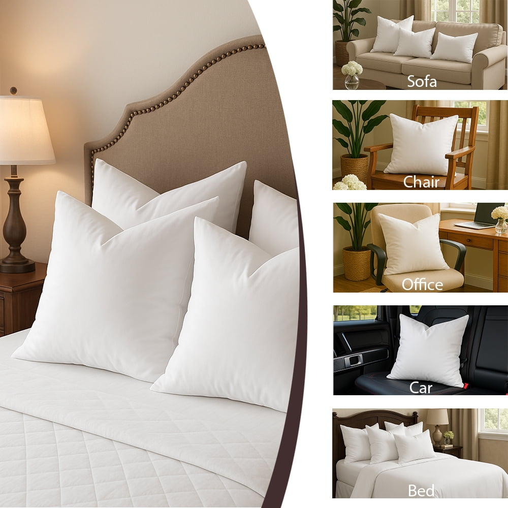 XWZO White Throw Pillow Inserts for Sofa, 18x18 Square Decorative Indoor Fluffy Pillow Stuffer, Plump Couch Cushion Pillow Stuffing 2 Pieces