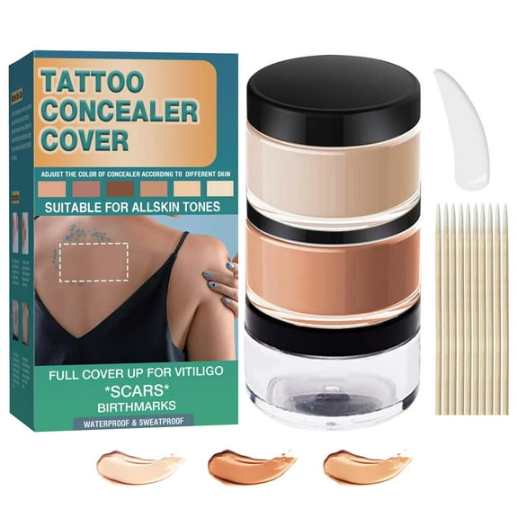 Tattoo Cover Up Concealer Makeup Waterproof,Tattoo Concealer,3 Colors Tattoo Cover Up,Cover Tattoos, Scars, Dark Spots, Vitiligo and Other Blemishes