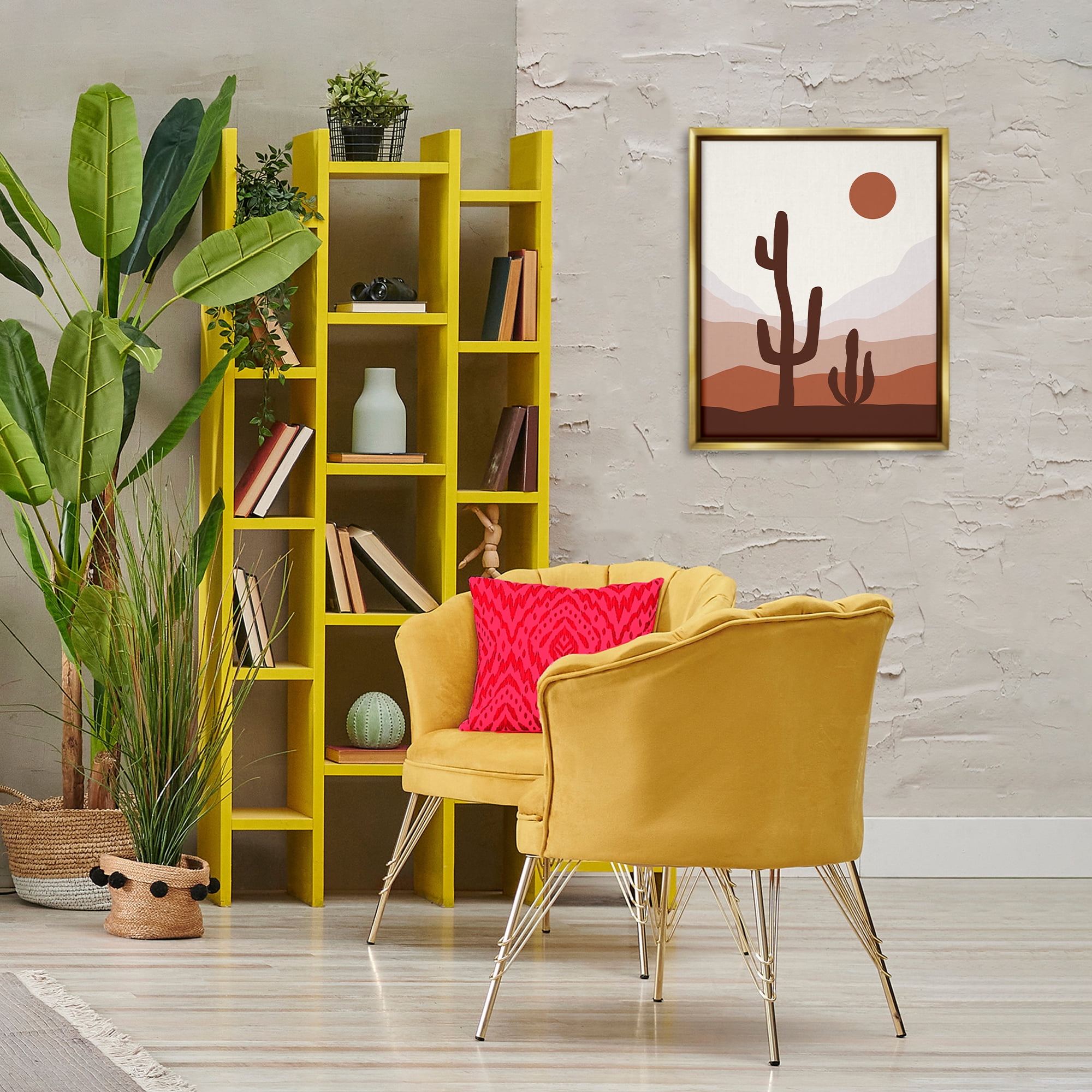 Stupell Industries Sun Over Desert Life Abstract Painting Gold Floater Framed Canvas Art Print Wall Art, 17 x 21
