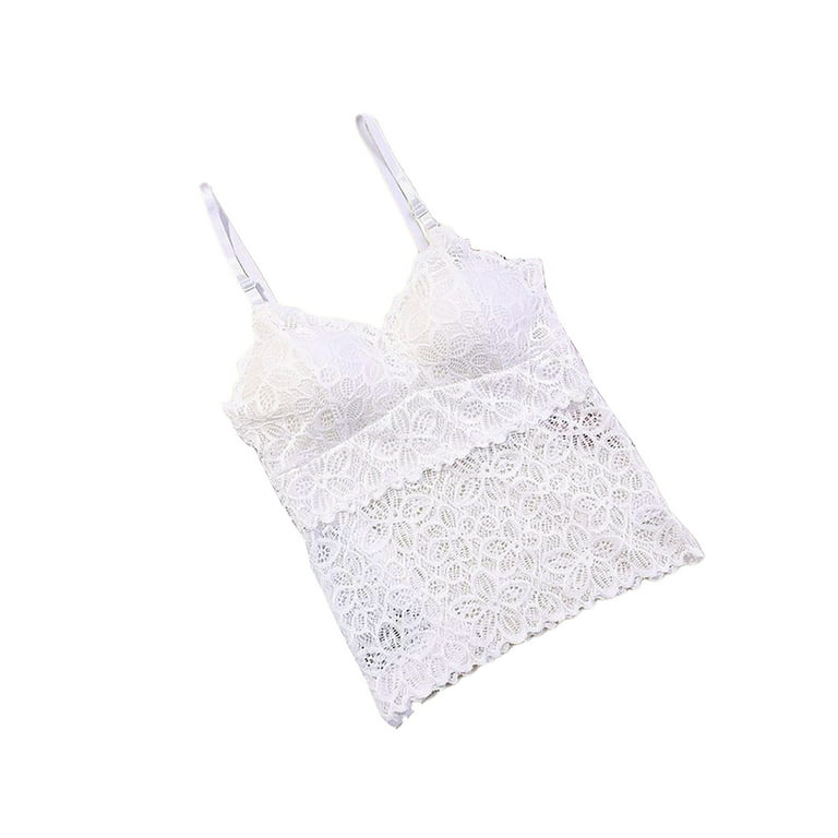 wybzd Women Lace Bra Camisole Bralette Floral Hollow-Out Spaghetti Strap  Padded Vest Adjustable Crop Top White L