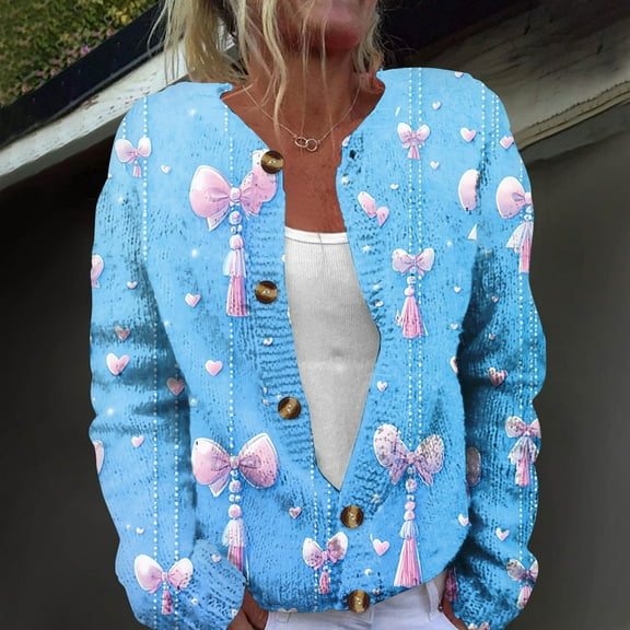 Valentine's Day Cardigan Sweaters for Women Spring 2026 Trendy Lightweight Heart Pattern Sweaters Loose Button Up Knit Tops