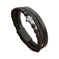 thumbnail image 1 of Pulsera de hombre Zulema de 3 capas de cuero PU con cierre decorativo minimalista Negro, 1 of 8