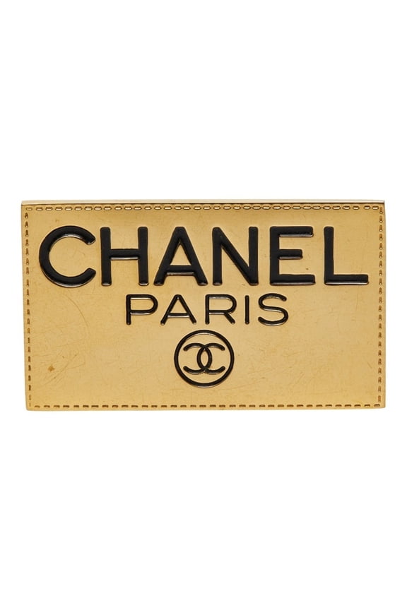 Pre-Owned CHANEL logo brooch, gold plated, women's (Good)