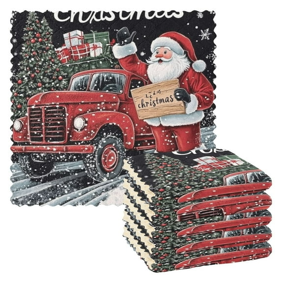 Black Christmas Card Kitchen Cloth Dish Towels for Drying Washing Absorbent Dish Rags 6 Pack