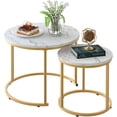 thumbnail image 1 of Coffee Table Nesting Set of Side Set Golden Frame Circular Round and Marble Pattern Wooden Tables Living Room Bedroom Apartment Modern Industrial Simple Nightstand, 1 of 10